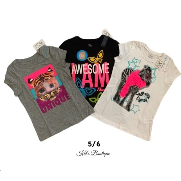 (NWT) The Children’s Place Girl's (3) T-Shirt Bundle, Size: 5/6 - Picture 1 of 9
